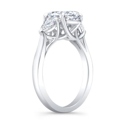 3 Stone Oval Ring with Pear Cut Sides F Color VS1 GIA Certified (2.50 Ctw.)