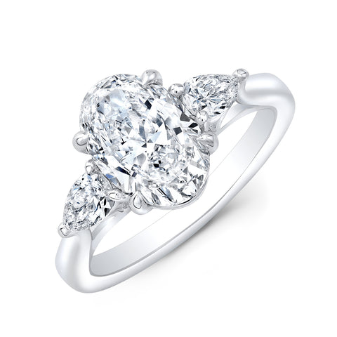 3 Stone Oval Ring with Pear Cut Sides F Color VS1 GIA Certified (2.50 Ctw.)