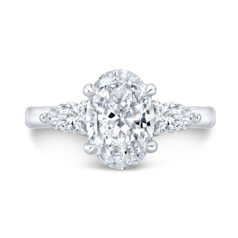 3 Stone Oval Ring with Pear Cut Sides F Color VS1 GIA Certified (2.50 Ctw.)
