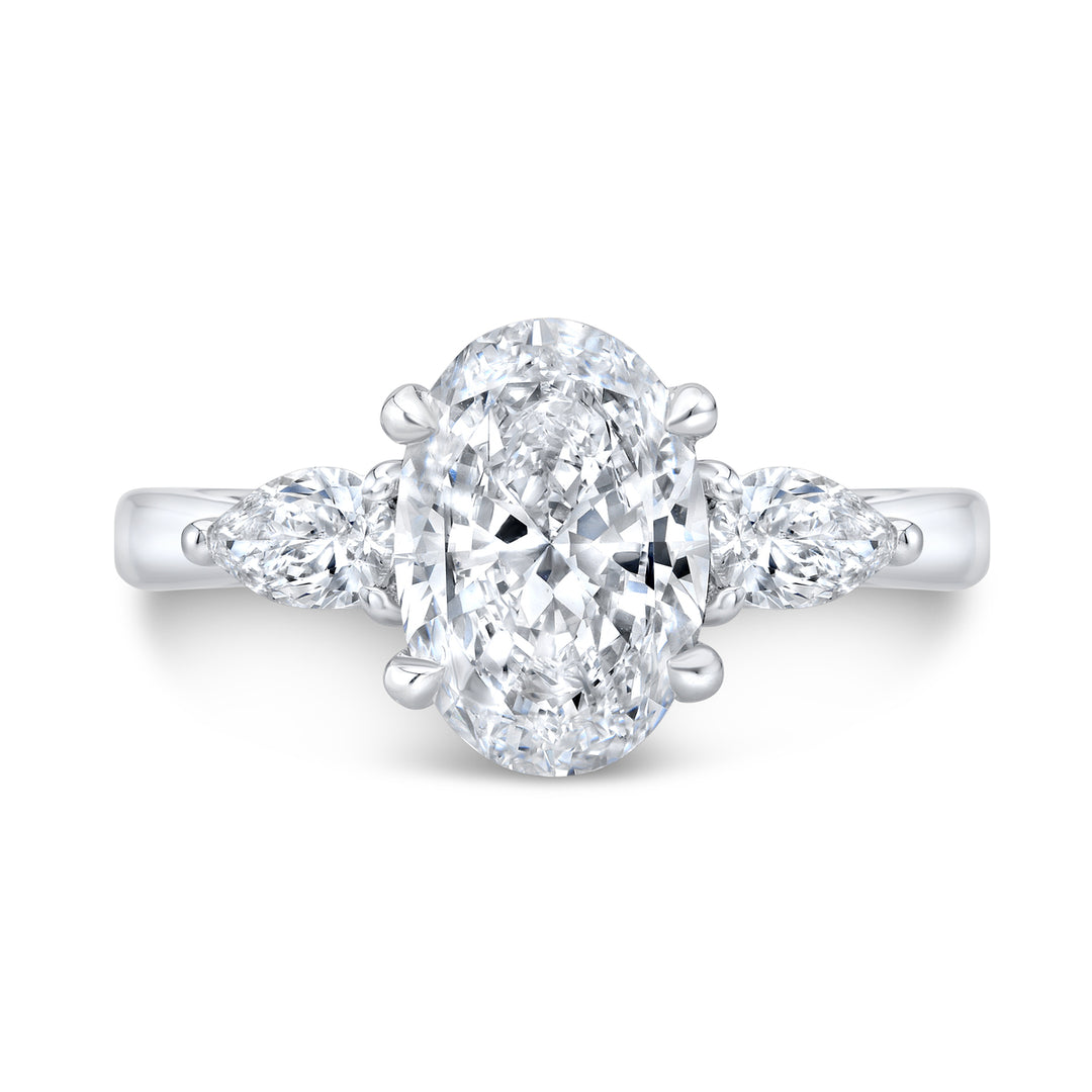 1.40 Ctw. 3 Stone Oval & Pear Drops Diamond Ring D Color VVS1 GIA Certified