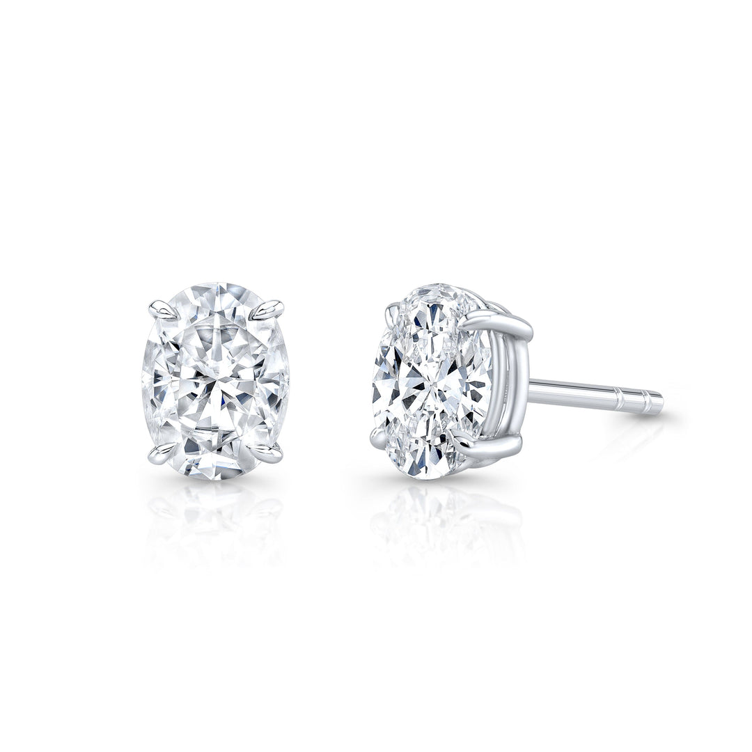 Lab Grown Oval Stud Earrings white gold push/butterfly backing