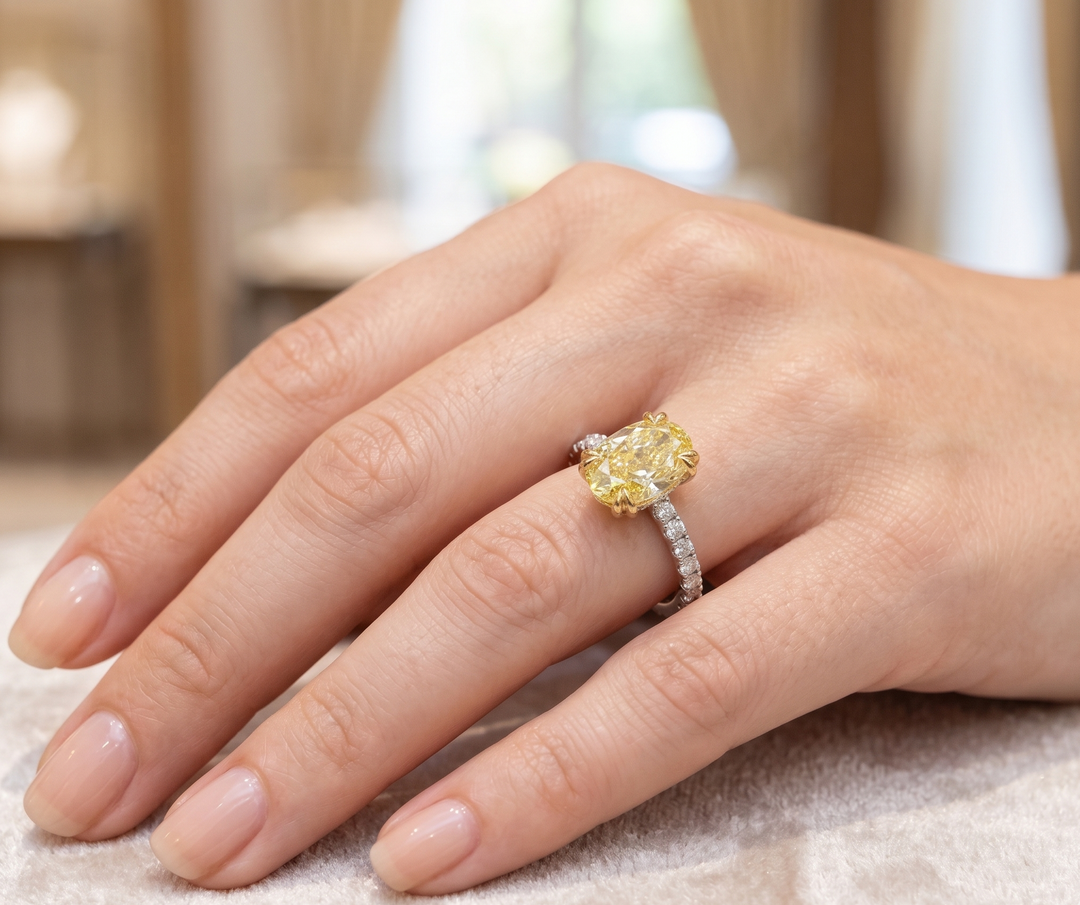 2.90 Ct. Canary Fancy Yellow Oval Hidden Halo Engagement Ring VS1 GIA Certified