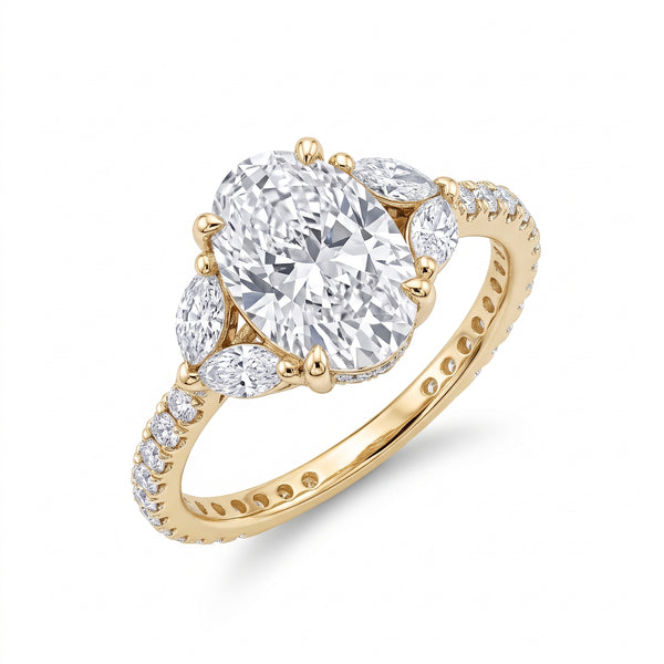 Floral Engagement Ring with Marquise Accents