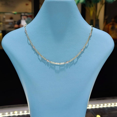 Paper Clip Chain Bezel Round Cut Diamond Necklace