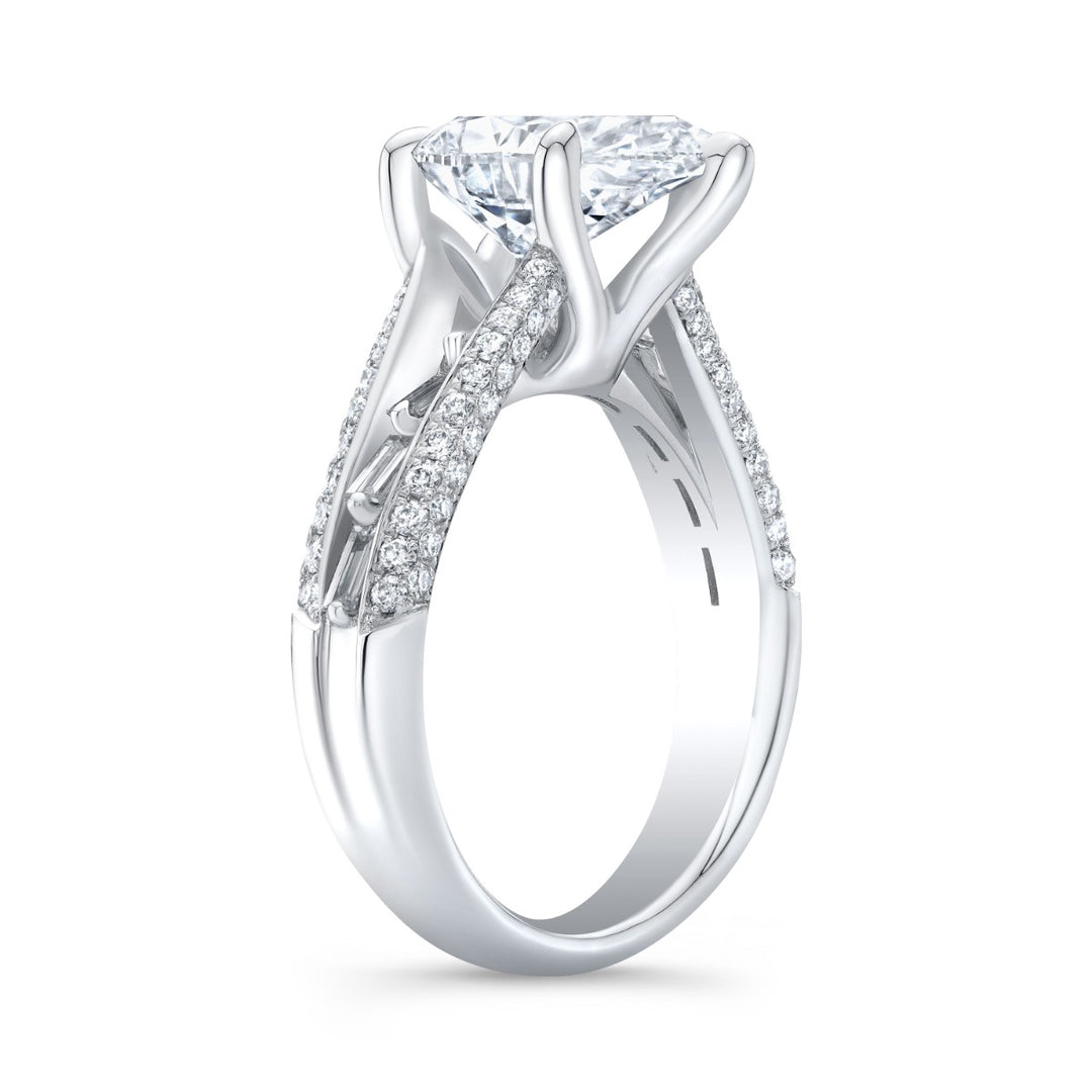 3.20 Ctw. Pear Cut, Baguette & Round Pave Split Shank Ring G Color VS1 GIA Certified