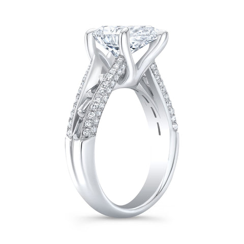 3.20 Ctw. Pear Cut, Baguette & Round Pave Split Shank Ring G Color VS1 GIA Certified