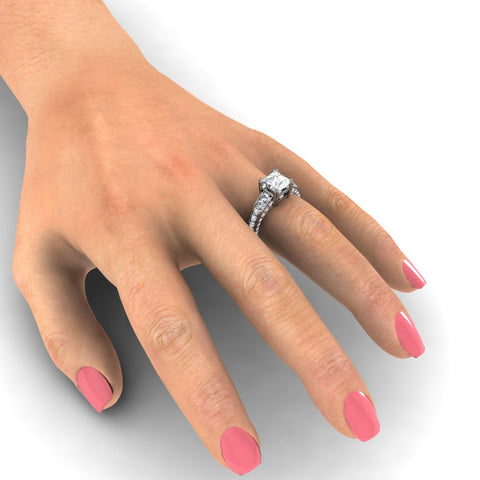 2.60 Ctw. Marquise Cut 3-Sided Round Pave Engagement Ring F VS2 GIA Certified