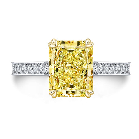 Lab Grown Yellow Radiant Cut Diamond 3-Row Pave Eternity Ring VVS2 IGI Certified