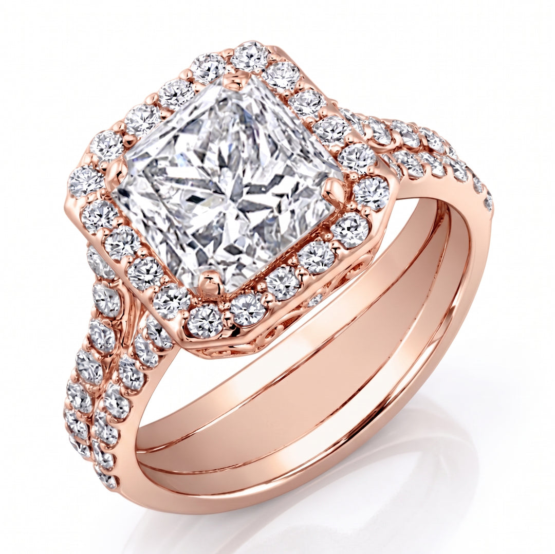 2.40 Ctw Halo Princess Cut Split Shank Ring I Color VS2 GIA Certified