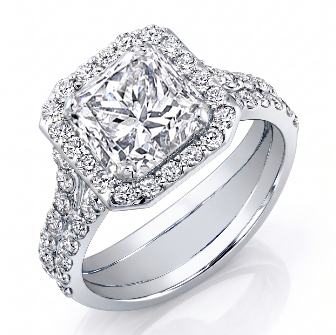 2.40 Ctw Halo Princess Cut Split Shank Ring I Color VS2 GIA Certified