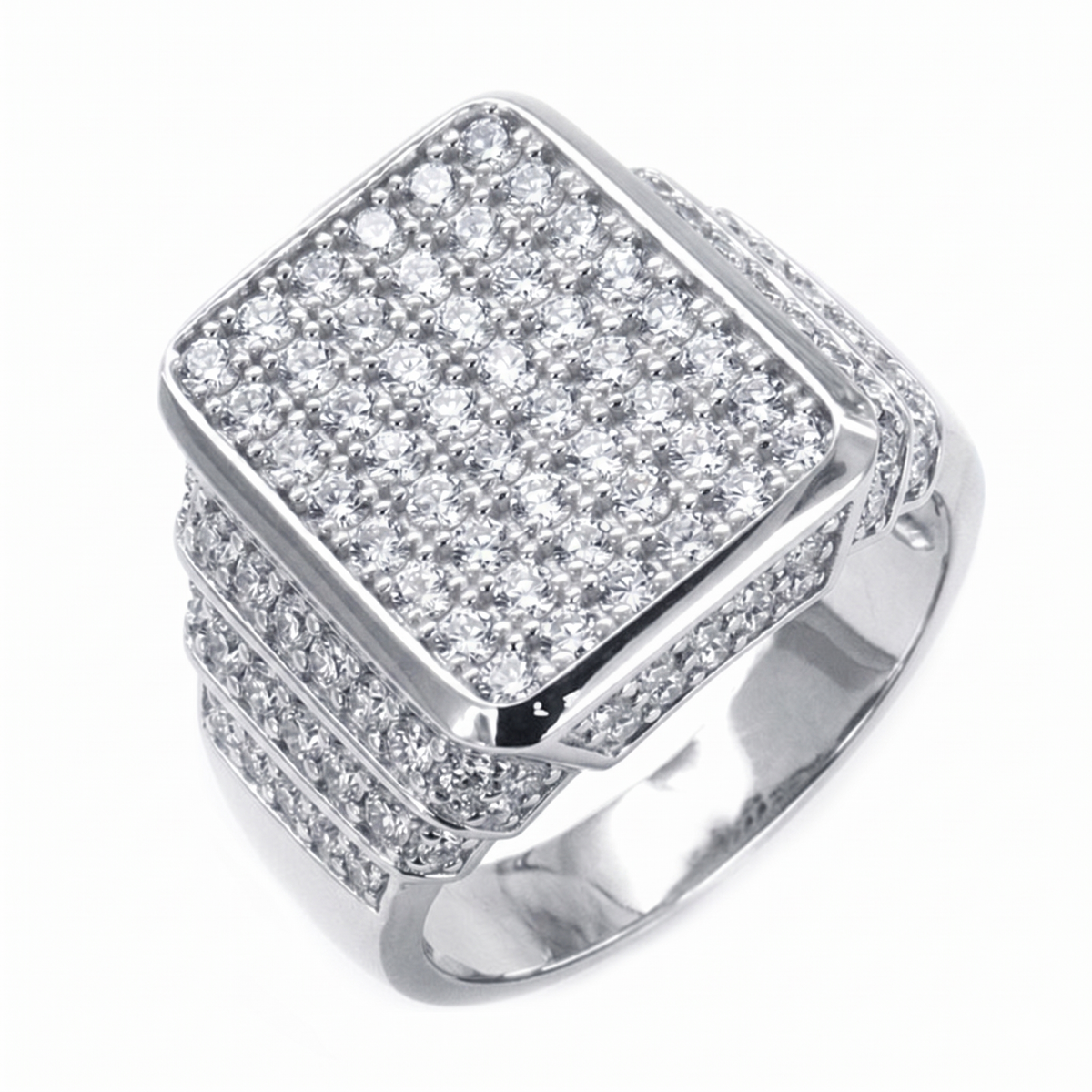 Men's rectangle pave diamond ring in white gold