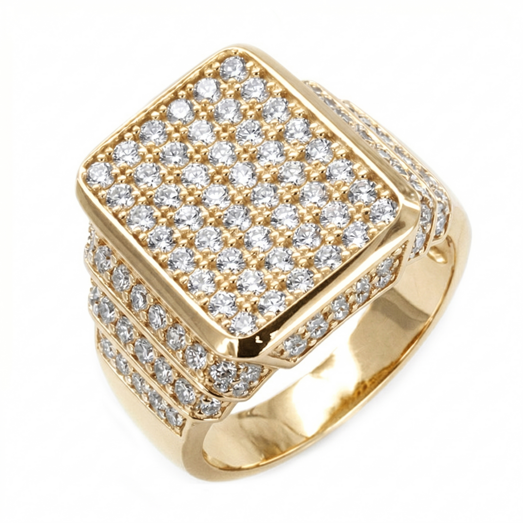 Men's rectangle pave diamond ring in yellow gold