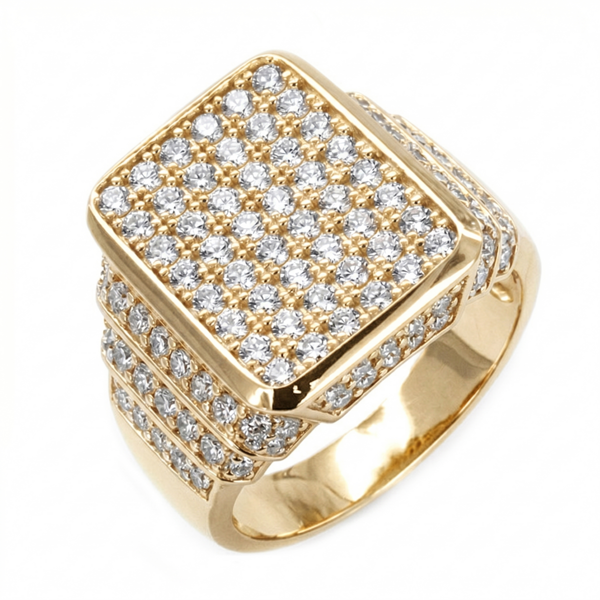 Men's rectangle pave diamond ring in yellow gold