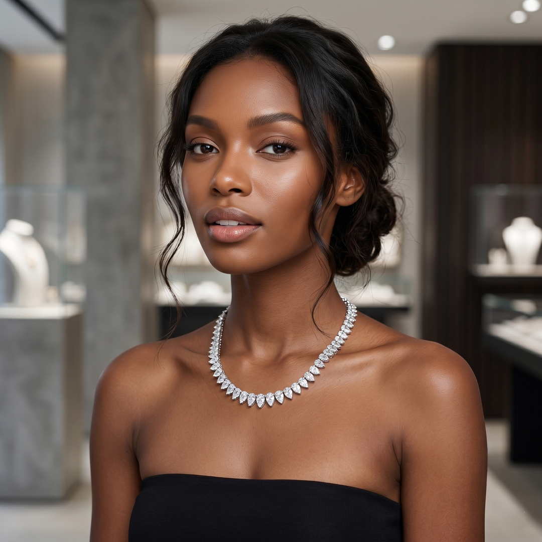 Pear Cut Tennis Necklace - 36 Ctw Lab Grown Diamonds