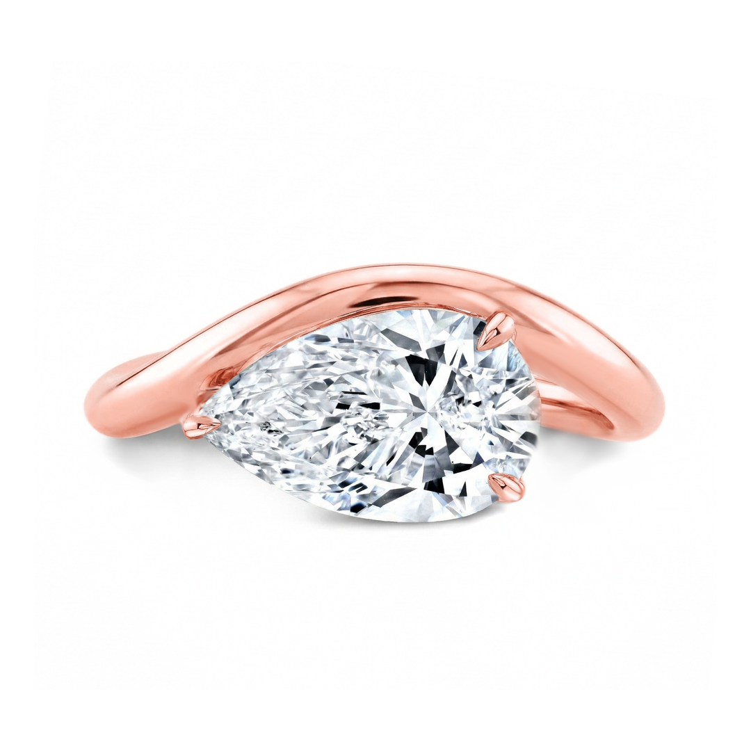 Pear Cut East-West Solitaire Engagement Ring in rose gold top view