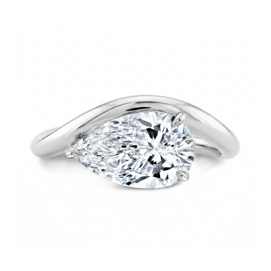 Pear Cut East-West Solitaire Engagement Ring in white gold top view