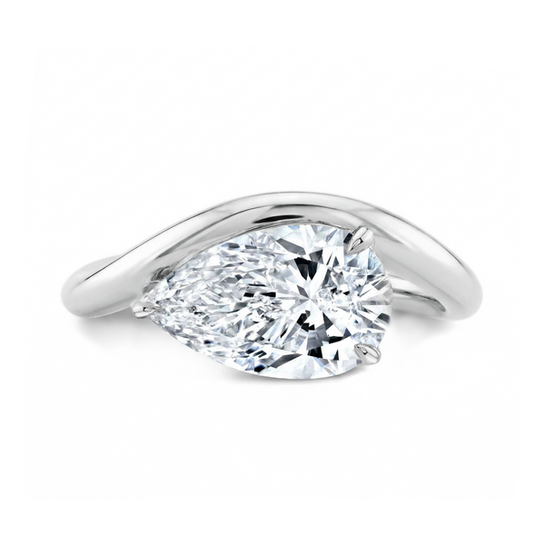 Pear Cut East-West Solitaire Engagement Ring in white gold top view