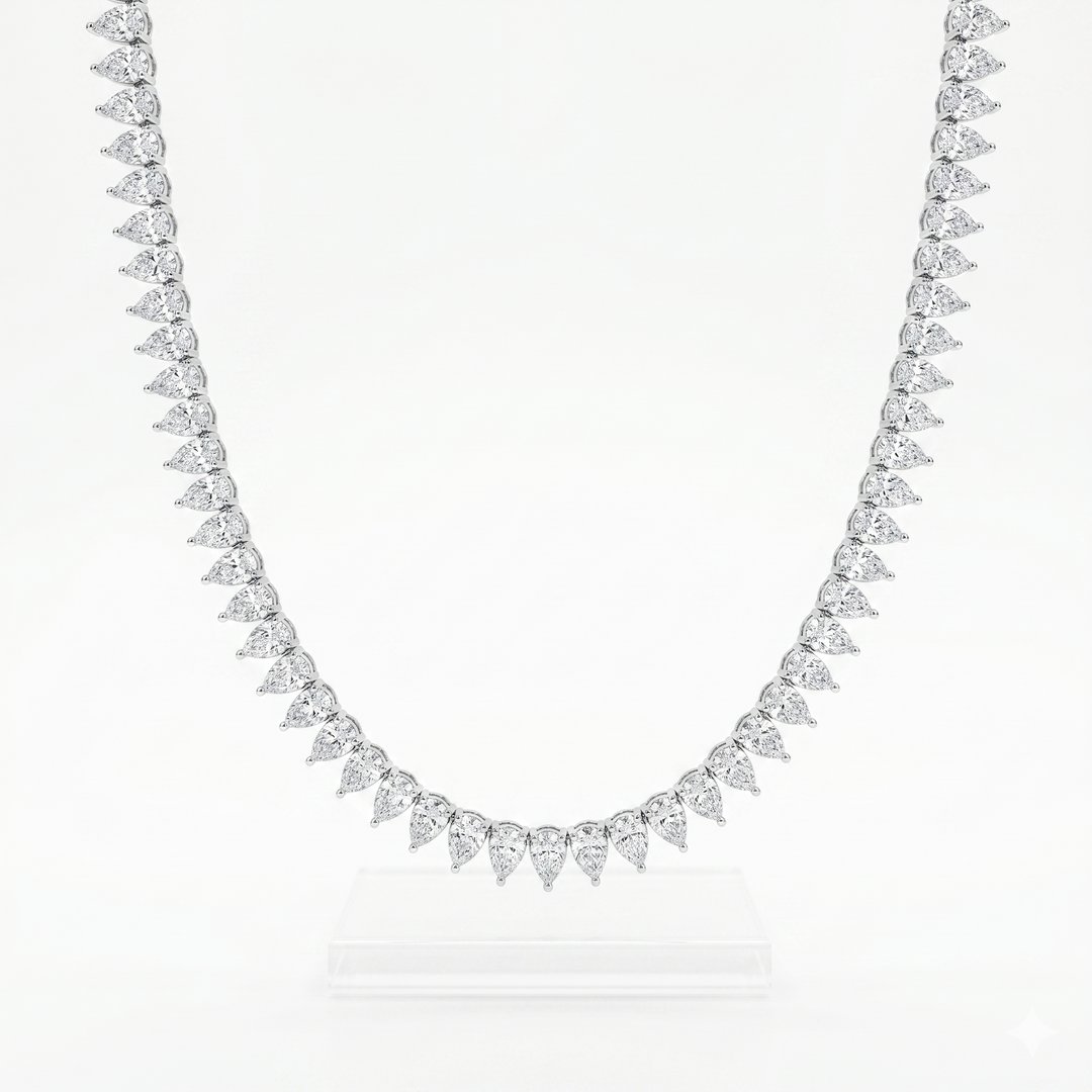 Pear Cut Tennis Necklace - 36 Ctw Lab Grown Diamonds