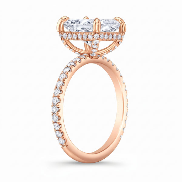 Elongated Center Solitaire Hidden Halo for Emerald Cut