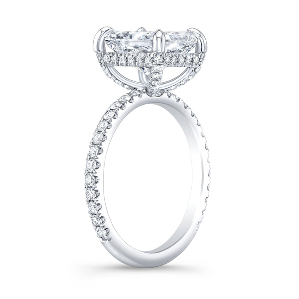 Elongated Center Solitaire Hidden Halo for Emerald Cut