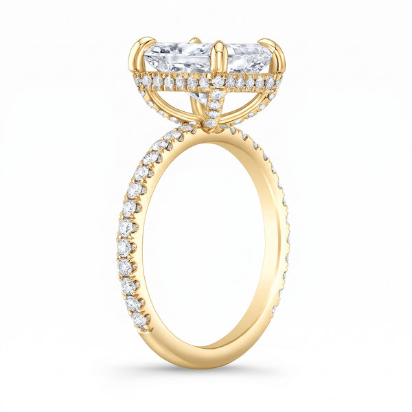 Elongated Center Solitaire Hidden Halo for Emerald Cut