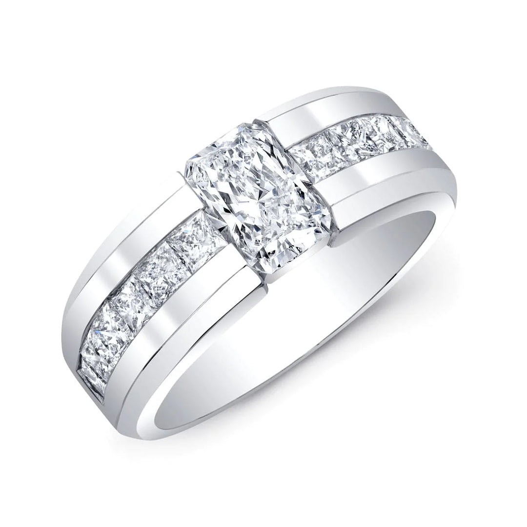Lab Grown Men's Elongated Radiant Cut Beveled Edge Ring IGI Certified