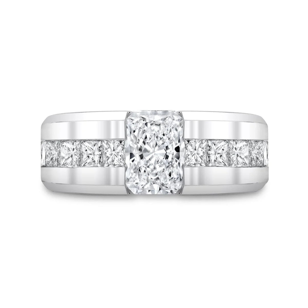 Lab Grown Men's Elongated Radiant Cut Beveled Edge Ring IGI Certified