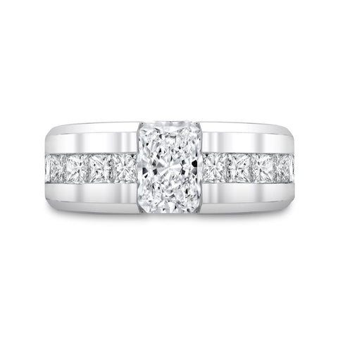 Men's Radiant Cut Engagement Ring Beveled Front View