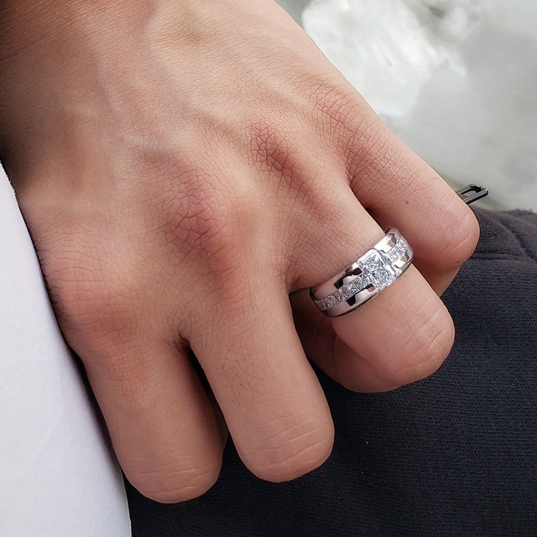 2.20 Ctw. Men's Radiant Cut Diamond Ring Channel Beveled Edge F Color VS2 GIA Certified