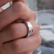 Men's Radiant Cut Ring Beveled Tension Set side view on finger
