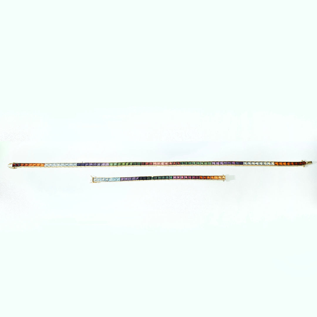 Multicolor Sapphire Tennis Rainbow Gold Necklace