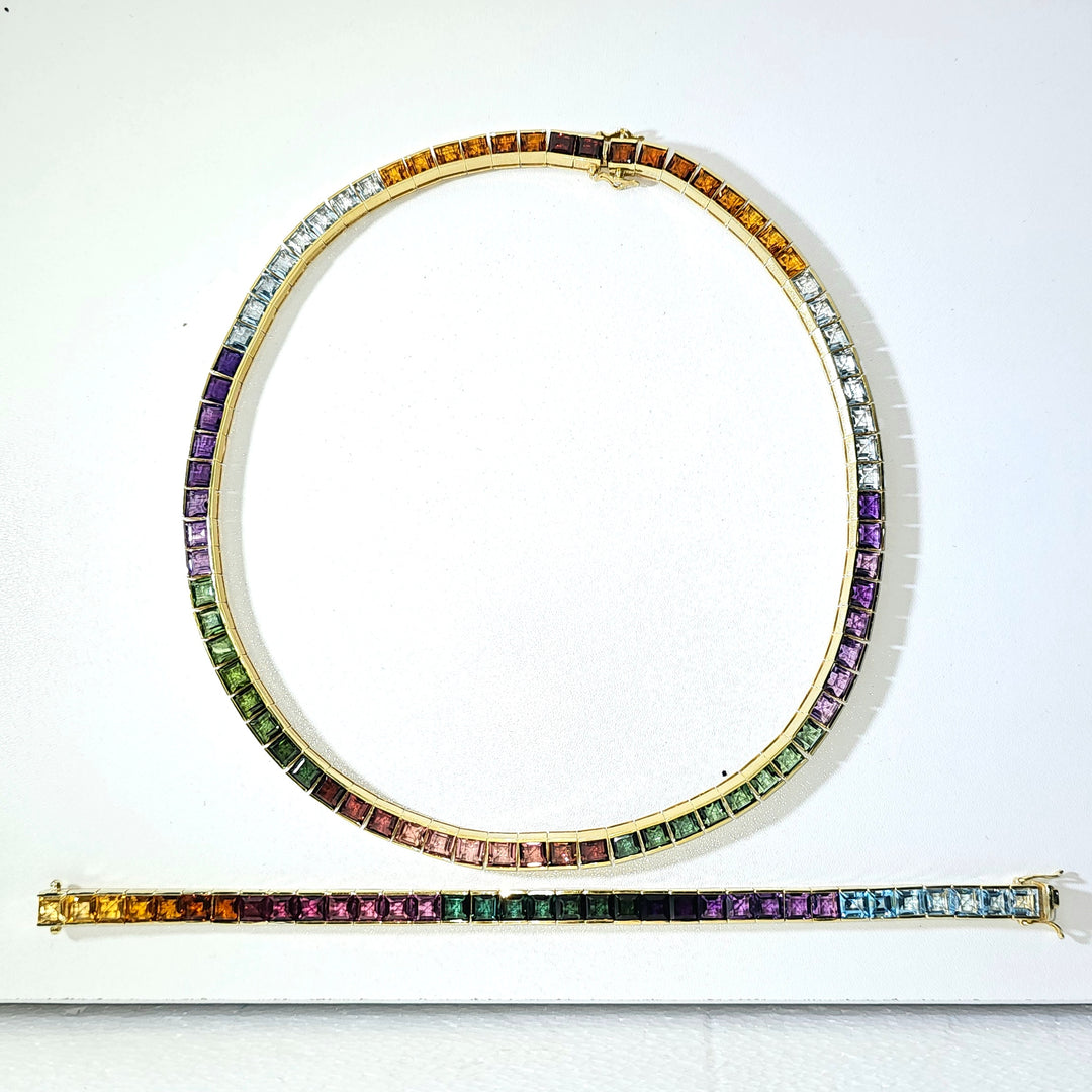 Multicolor Sapphire Tennis Rainbow Gold Necklace