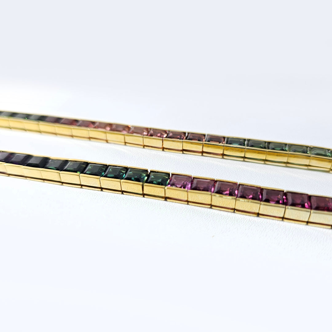 Multicolor Sapphire Tennis Rainbow Gold Necklace