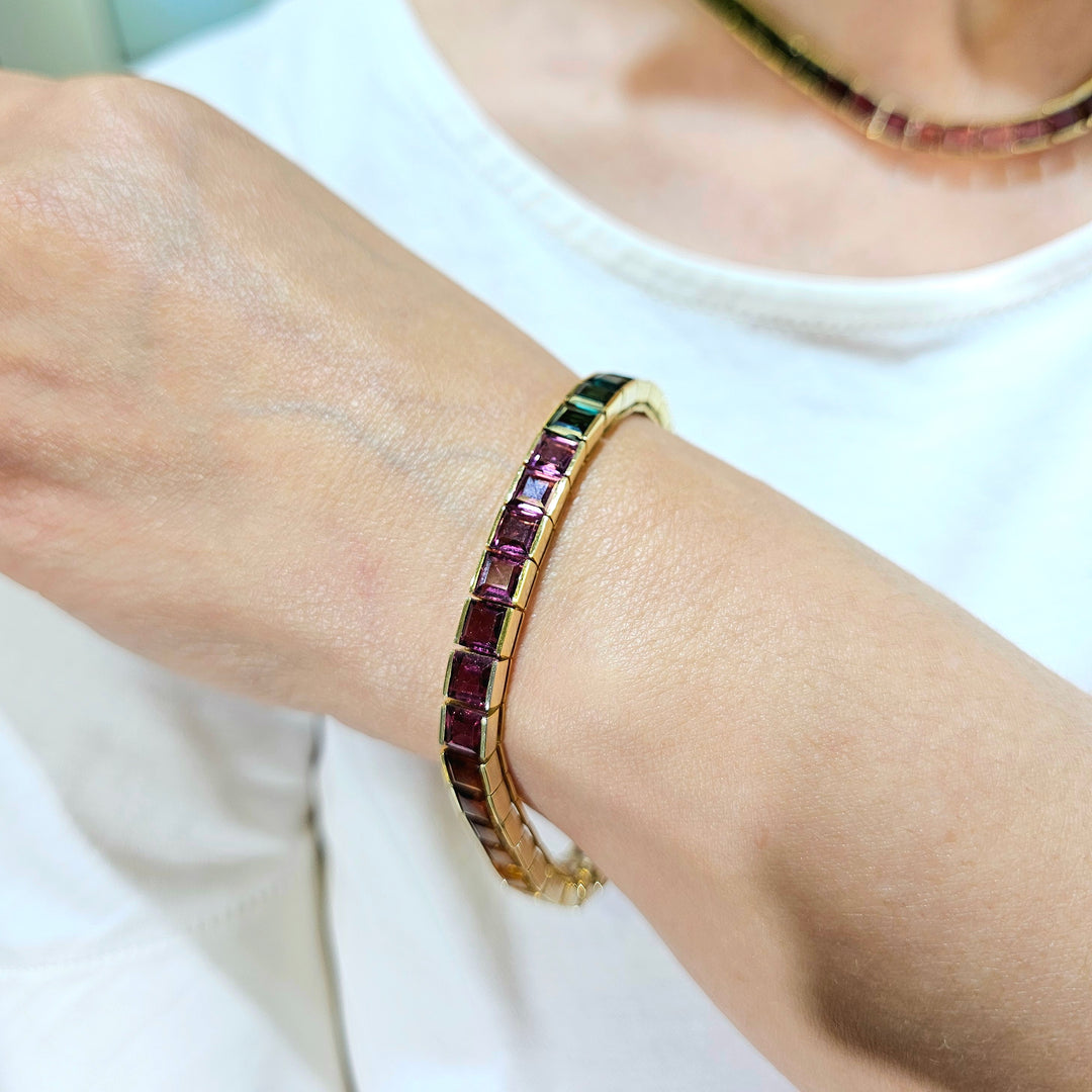 Multicolor Sapphire Tennis Rainbow Gold Bracelet