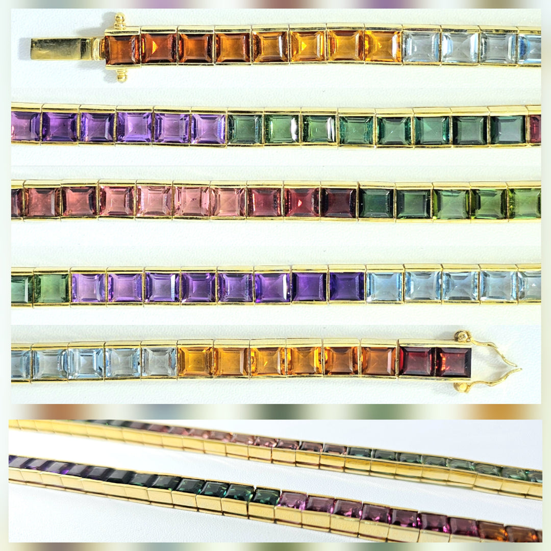 Multicolor Sapphire Tennis Rainbow Gold Necklace