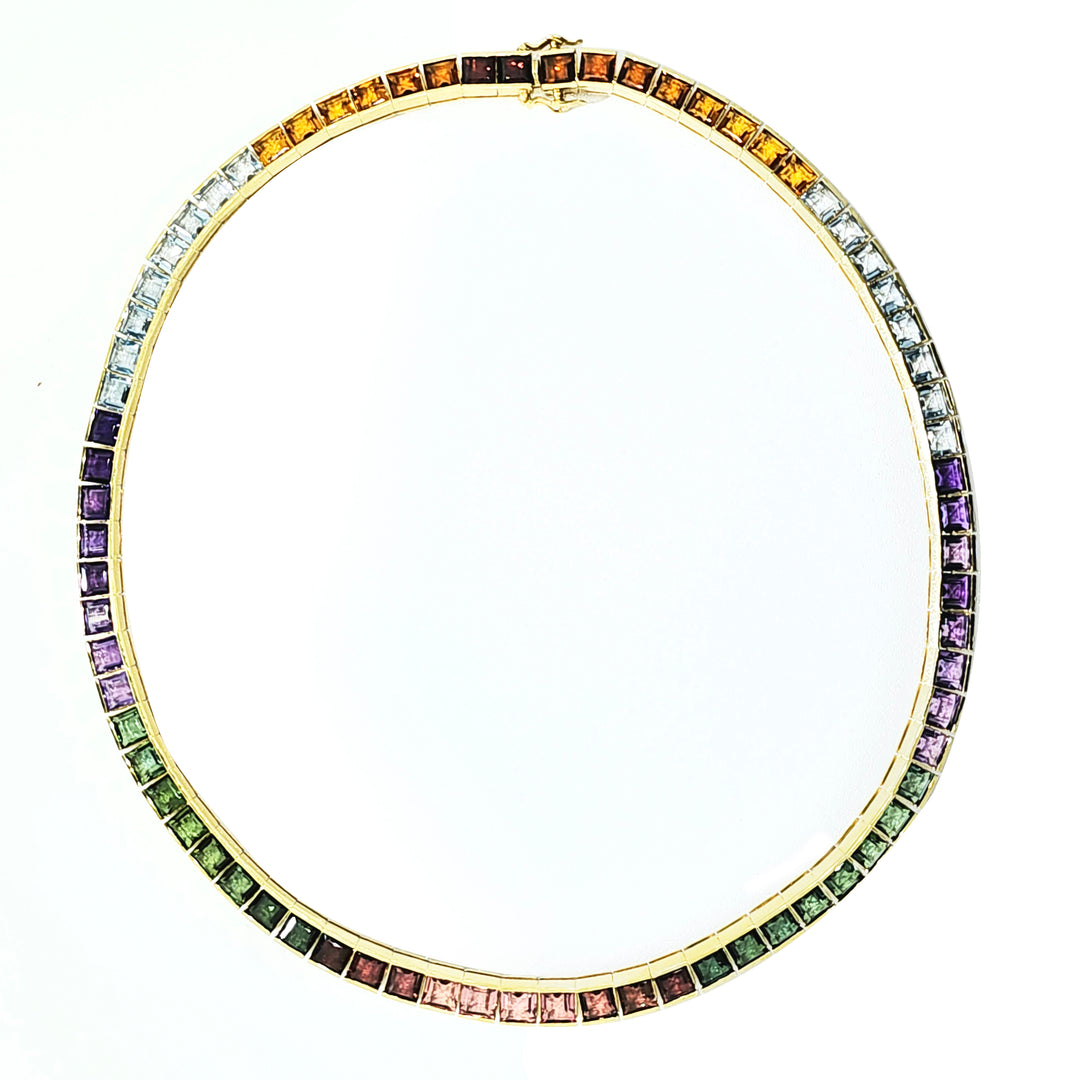Multicolor Sapphire Tennis Rainbow Gold Necklace