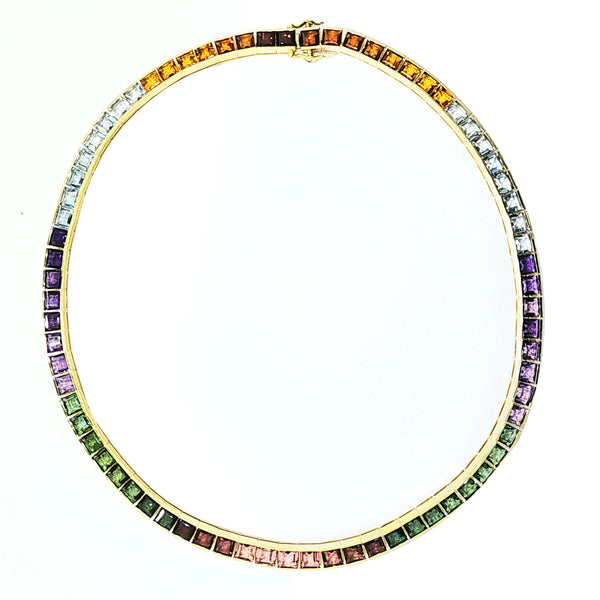 Multicolor Sapphire Tennis Rainbow Gold Necklace