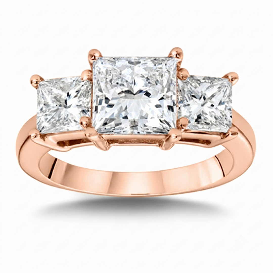 Lab Grown 3-Stone Princess Cut Diamond Ring D VVS1 IGI Certified
