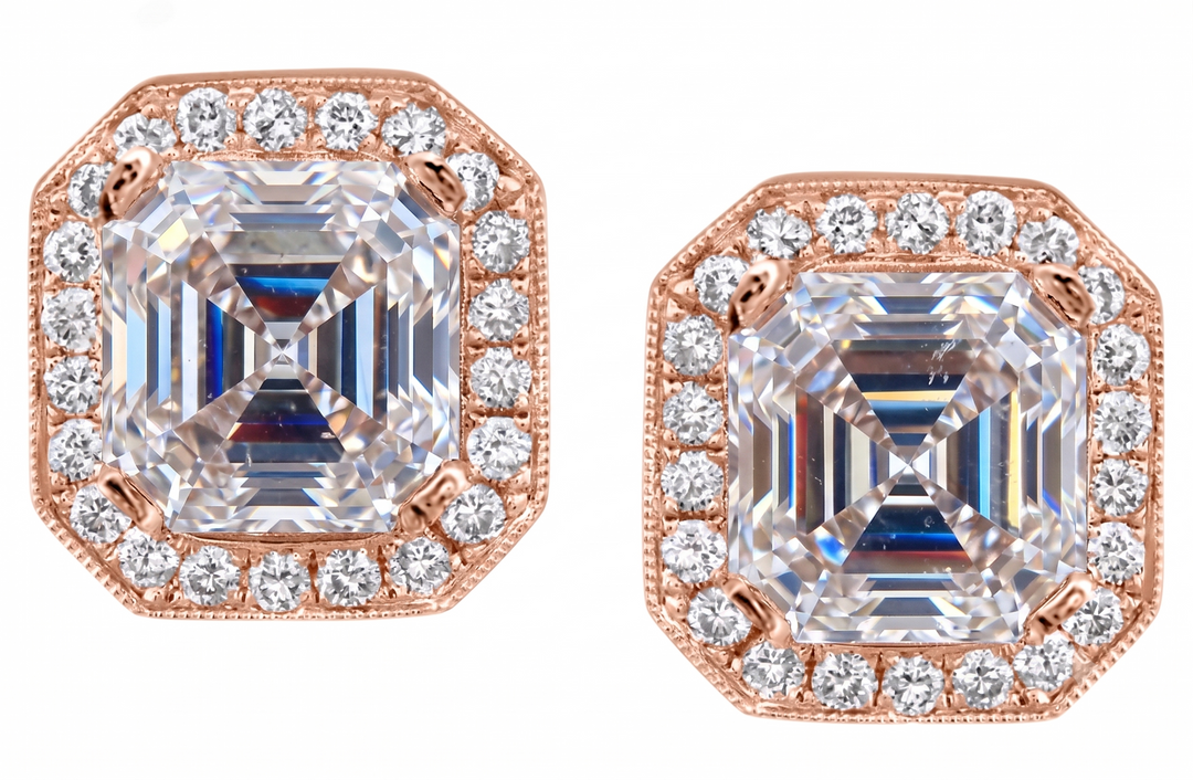 2.60 Ctw Asscher Cut Halo Diamond Earrings G Color VS1 GIA Certified