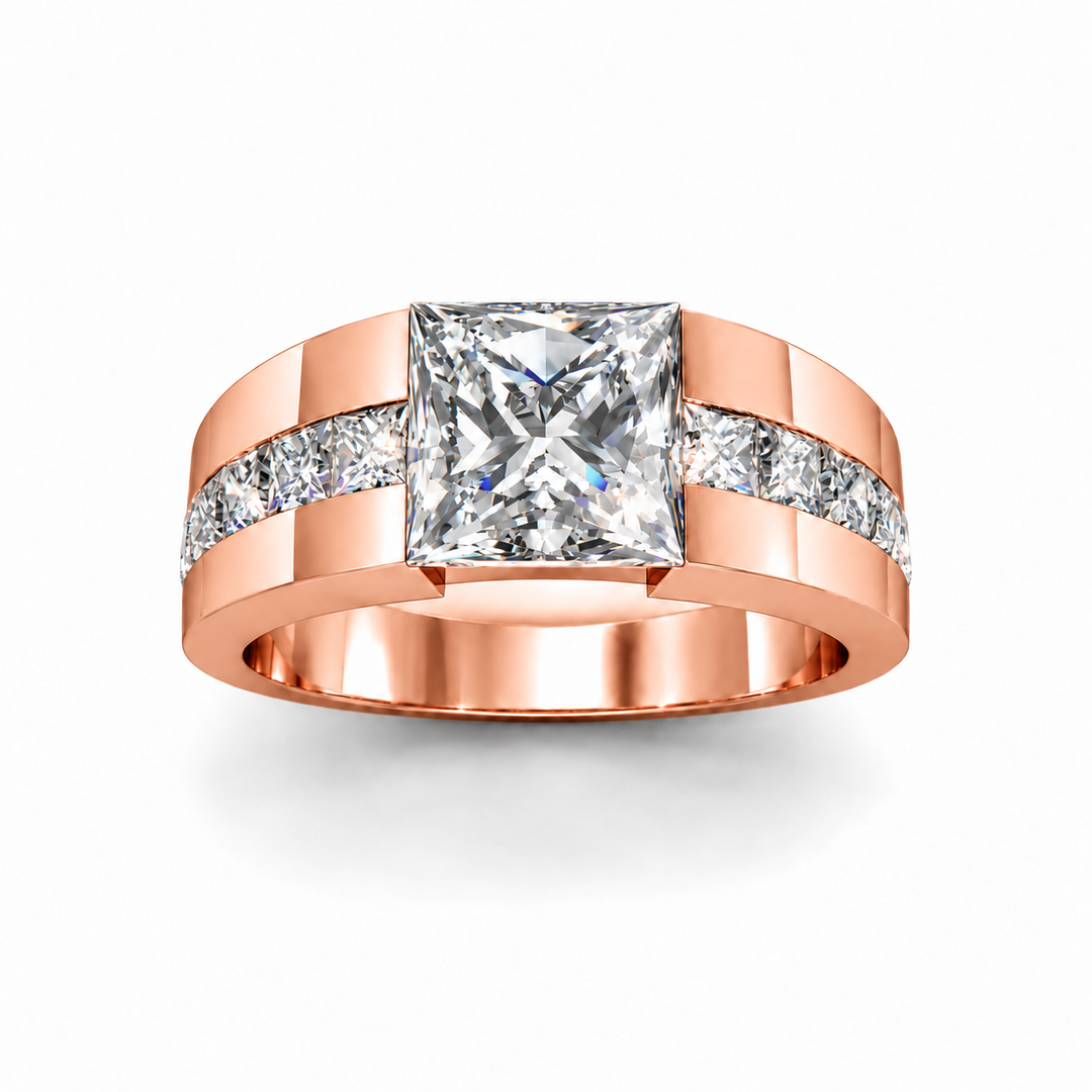 Lab Grown Men's Princess Cut Tension and Channel Set Ring IGI Certified