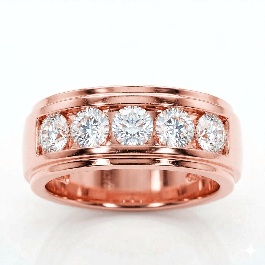 2.50 ctw Men's 5-Stone Diamond Ring 9mm Width in rose gold 