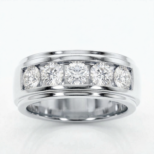 2.50 Ctw Men's 5-Stone Diamond Ring Channel Set F, VS1 All GIA 9mm Width