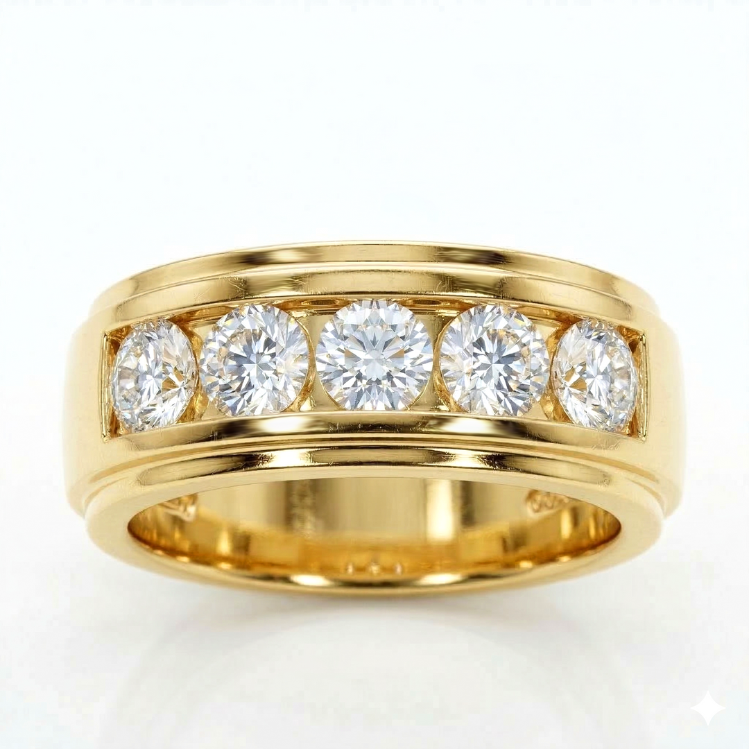 2.50 ctw Men's 5-Stone Diamond Ring 9mm Width in yellow gold 