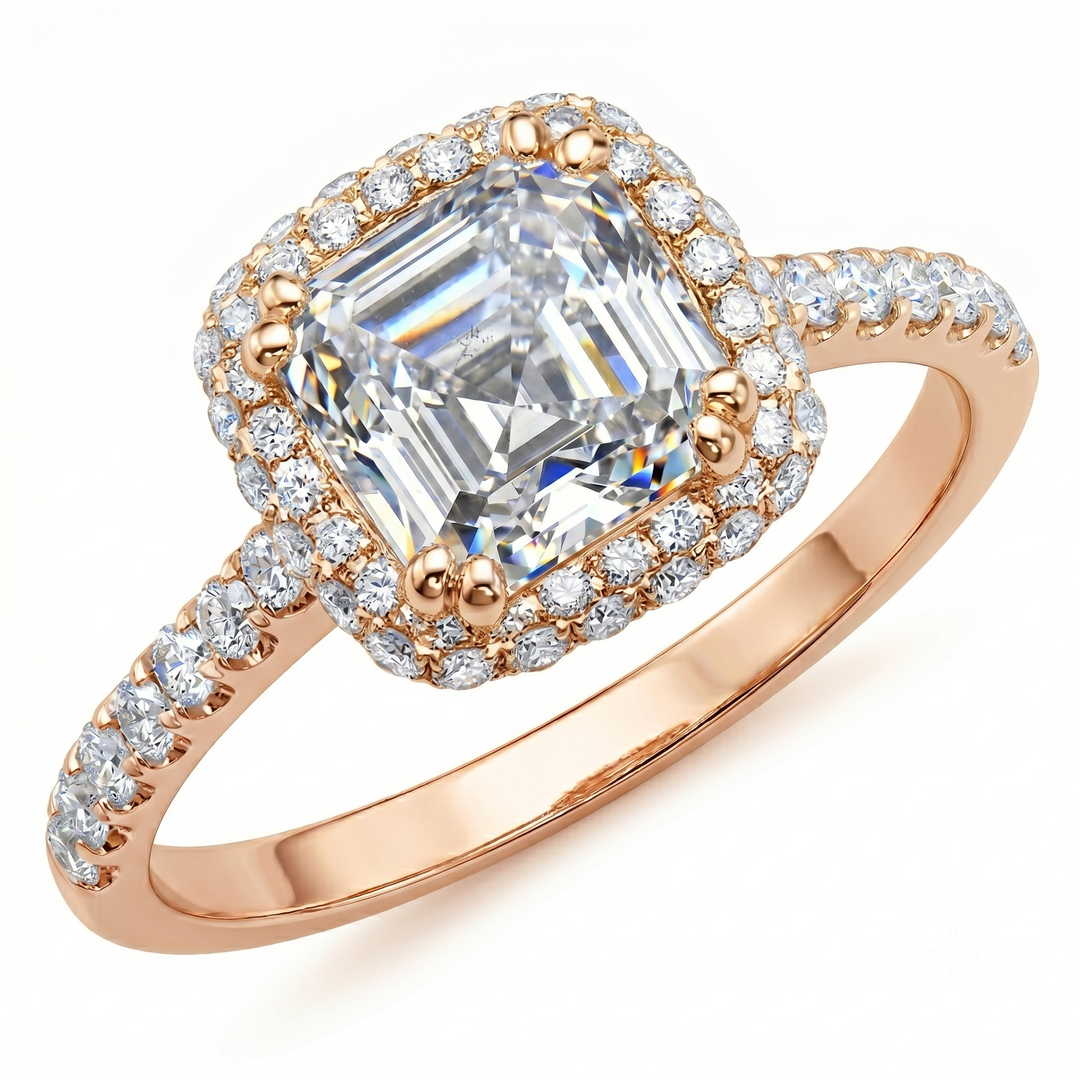 1.60 Ctw Halo Asscher Cut Pave Ring F Color VS2 GIA Certified