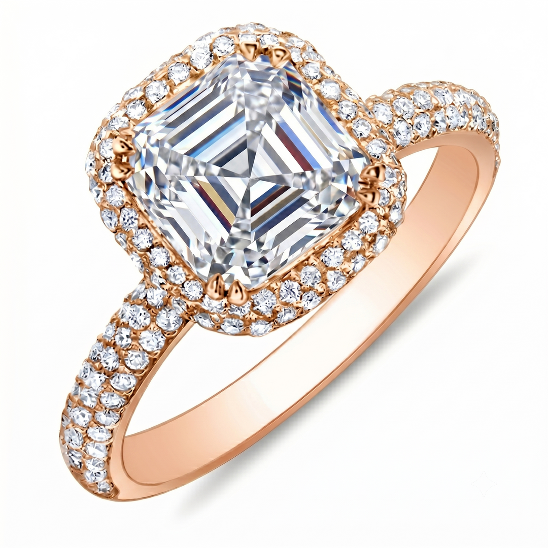 2.00 Ct. Asscher Halo Pave Diamond Ring F Color VVS1 GIA Certified