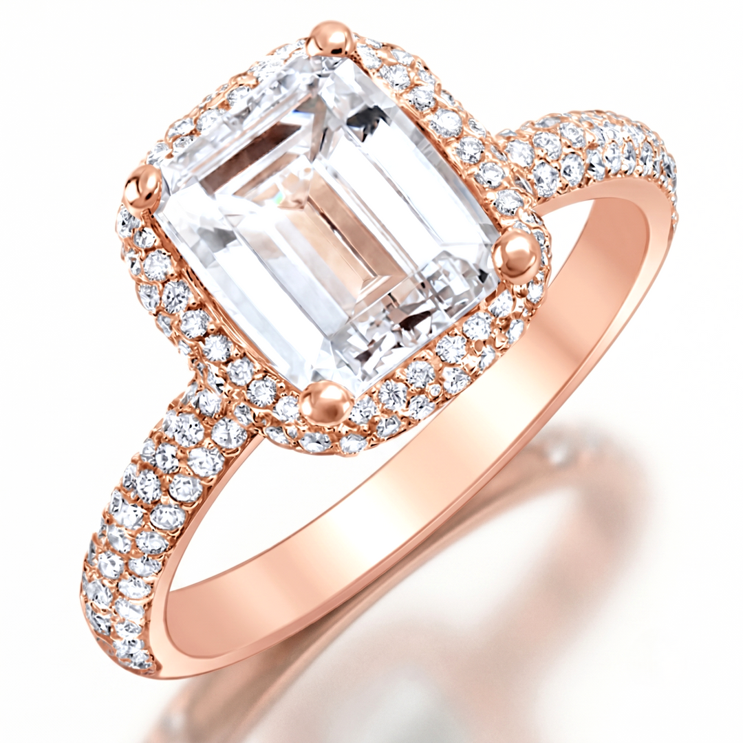 2.20 Ct. Emerald Cut Halo Engagement Ring G Color VS1 GIA Certified