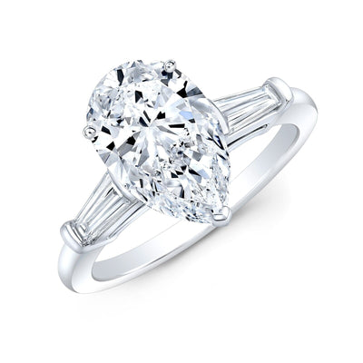 1.80 Ct. 3 Stone Pear Engagement Ring with Baguettes J Color VS1 GIA Certified