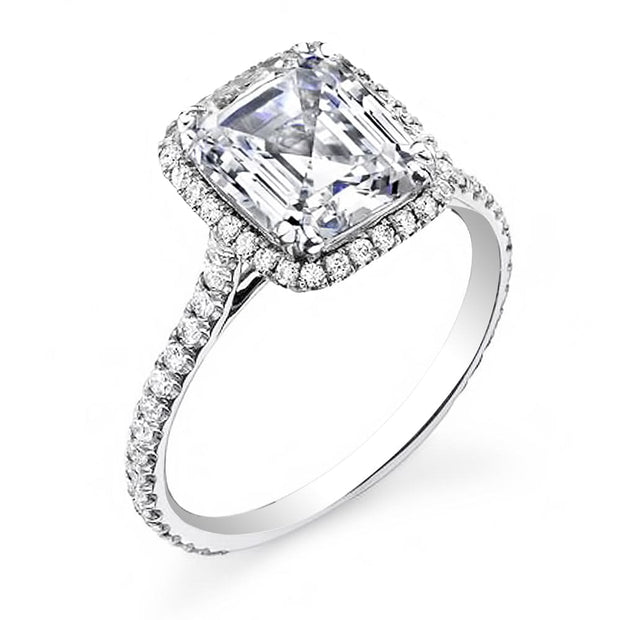 Natural Halo U-Prong Pave Diamond Engagement Ring