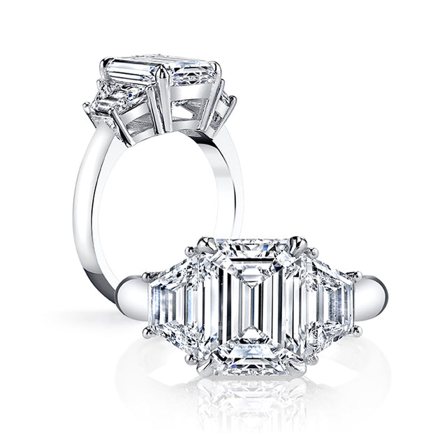 3-Stone with Trapezoid Sidestones Diamond Ring