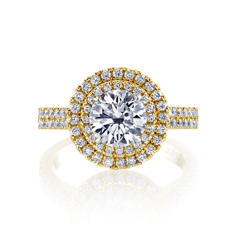 Natural Double Halo 2 Row Pave Diamond Engagement Ring